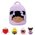 OUOZZZ 11" Toddler Backpack for Girls, Soft Plush Bag with Cute Face, Mini Travel Backpacks with Adjustable Sternum Strap, B- Dora02 Purple, 11 inches, Travel Backpacks