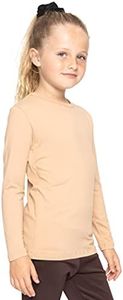 Girl's Long Sleeve Crew Neck Top Beige X-Large