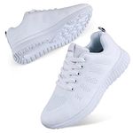 WYSBAOSHU Women's Breathable Running Sneakers Ladies Running Shoes Lightweight Sport Tennis Athletic Gym Shoes Casual Lace Up Trainers White 6 US