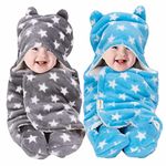 OYO BABY 3-in-1 Hooded Baby Blanket Wrapper (Star Grey and Blue) Towel for Boy and Girl | All Season Soft Swaddle | 0-6 Months | Nursing Baby Gifts |Sleeping Bag | Bath Robe