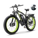 Kinsella K800 dual motor 26-inch fat tire mountain electric bike has: 23AH lithium battery, 4 color options, 21 speeds, color display UK Warehouse (Black green)