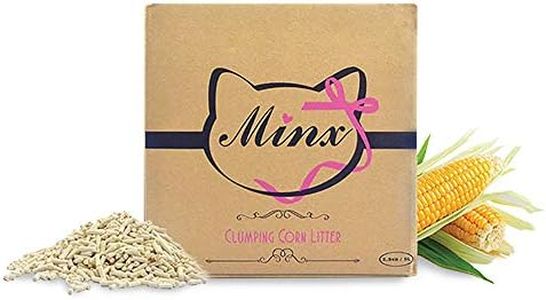 MINX Natural Corn Clumping Cat Litter, Fast Clumping, Flushable and Easy to Scoop, Smooth Texture Pellets, Unscented and Odour Neutralizer, Easy to Use & Tidy Storage Litter Box, 2.5kg, 1 Month Supply