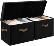 StorageWorks Fabric Storage Bins with Lid, Decorative Storage Boxes for Shelves, Stackable Closet Organizer Basket with Handles, Jumbo, Black, 2-Pack