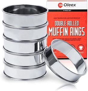 Oleex English Muffin Ring Set! 6 Muffin Rings with Dough Scraper! Multipurpose Stainless Steel Ring Set. Circle Egg Ring, Cooking Rings, Pancake, Crumpet Rings, Brioche Molds, Tart Ring.