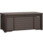 DWVO Outdoor Louver Storage Deck Box w/120 Gallon Capacity, Large Storage Box for Outdoor Pillows, Garden Tools and Pool Supplies, Resin, Waterproof, Lockable, Dark Brown