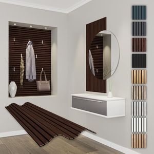 HEXIM Akustikpaneele 118x60cm - flexible Lamellenwand Holz MDF Wandpaneele Lamellenverkleidung Wandverkleidung Innendekoration schalldämmend (1 Paneel / 0,708 m² Catania Oak - APF13)