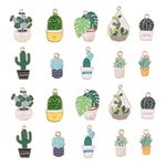 Stiesy 50Pcs 10 Styles Green Plant Enamel Charms Pendant Pot Culture Charms Succulent Cactus Aloe Vera Shape Dangle Charms for Bracelet Jewelry Making Craft