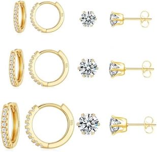 Huggie Hoop and Stud Earrings Set 14K Gold Plated 925 Sterling Silver Post Cartilage Piercing Earrings Gold Stud Earrings Set for Teen Girls/Women/Men