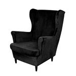 PENDEJATO Wing Chair Slipcovers, 2 Piece Stretch Wingback Chair Cover Soft Velvet Armchair Covers with Elastic Bottom for Living Room Bedroom (Black)