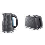 Russell Hobbs Honeycomb Kettle and 2 Slice Toaster,Rapid Boil, Grey