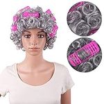 MapofBeauty 4 Inch/11 cm Curly Grandmother Hair Elderly Costume Granny wig With Hair Rollers Cosplay Lady Wig (Silver Grey)