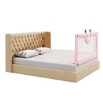 Kids Station™ Baby Bed Rail Guard for Kid Safety L- 5' or 150cm, H-2'6" or 80cm, Adjustable Height, Foldable Safeguard for Baby Proofing Queen Size Bed (5'0", 1 Side, Pink)