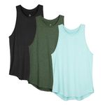 icyzone Women's Racerback Workout Tank Tops - Athletic Yoga Tops, Running Exercise Gym Shirts (Pack of 3) (Medium, Solid Black/Dark Green/Aqua)