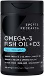 Sports Research Triple Strength 1040mg Omega-3 from Wild Alaska Pollock with Vitamin D3 2500iu | 2-in-1 Vitamin D & Omega DHA Fish Oil Supplement Supporting Heart Health - 120 Softgels