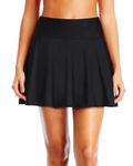 Tempt Me Women High Waisted Swim Skirt Swimsuit Skirted Bottom Athletic Bathing Suit Skirt with Panty, Black, Large