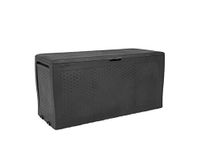 Keter Storage Box, Cushion Box, Rattan Look, 270 L, Storage Box for Garden, Indoor, Outdoor, 117 x 45 x 57 cm, Garden Box with Lid, Handles, Weatherproof, Plastic Garden Chest (Anthracite)