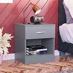 Vida Designs Large 1 Drawer Chest Bedside Cabinet Storage Unit Sliding Drawers Shelf Bedroom Furniture Grey