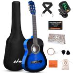 ADM Beginner Acoustic Classical Guitar Nylon Strings Wooden Guitar Bundle Kit for Boy Girl Student Youth Guitarra Online Lessons with Gig Bag, Strap, Tuner, Strings, Picks (34 Inch, Blueburst)