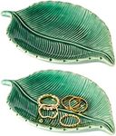 2-Pack Small Green Leaf-Shaped Trinket Tray, 5.3x3.6x0.8-Inch Ceramic Jewelry Dish