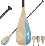 WONITAGO SUP Paddleboard Paddle with Carbon Fiber Shaft and PP Blade, Floating Adjustable Stand Up Paddle Board Paddle, 170-210 cm/68-84 Inches, Bamboo & Wave Green Pattern