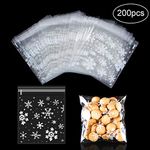 200PCS Christmas Cookie Bags, Self Adhesive Resealable Snowflakes Candy Storage Bag Cellophane Gift Bags for Christmas Holiday Party Supplies