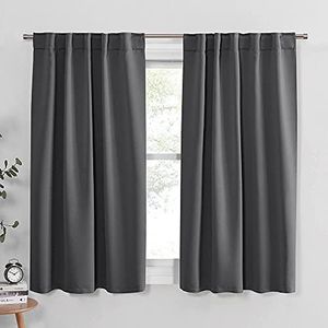 PONY DANCE Gray Blackout Curtains - Window Curtain Drapes - Short Thermal Insulated Light Blocking Drapes,Back Tab/Rod Pocket Panels for Bedroom & Kitchen, 42 W x 45 L, Grey, 1 Pair