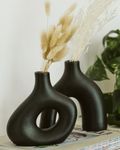 Black Ceramic Vase Set For Home Decor - Perfect For Dried Flowers And Pampas Grass - Modern Donut Design Great For Bedroom Decor Handmade Piece That Holds Water For Fresh Flower