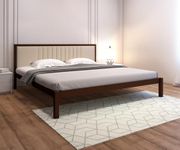 Homdec Venus Wall-Supported Upholstered Headboard Metal Bed (Brown, King (U.K. Standard))
