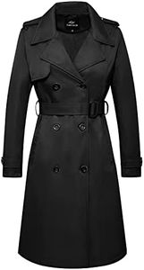 FARVALUE Women's Long Trenchcoat Double Breasted Trench Coat Water Resistant Classic Peacoat with Belt, Black, Small