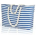 KUAK Beach Bag for Women, Extra Large Waterproof Sandproof Beach Tote Bags with Top Zipper, 3 Inner Pockets, Rope Handles for Pool Travel Holiday Weekend