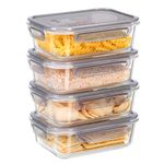 Wilvcsr Glass Food Storage Containers with Lids 4PCS 1040ML, BPA-Free Glass Meal Prep Containers with Lids,Meal Prep Containers Reusable Glass Glass Lunch Box with Lids Clip Lock Glass Food Containers