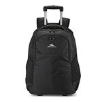 High Sierra Powerglide Pro Wheeled Daypack Backpack with 360 Degree Reflectivity, Telescoping Handle, Dual Side Pockets, and Laptop Sleeve, Fits Most 15.6" Laptops, 40L, Black, Black, 23", Rolling