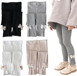 Silkglory 2 Pezzi Leggings per Ragazze, Leggings Sportivi per Ragazze con Decorazione a Fiocco in Pizzo, Leggings per Bambini per Sport Indoor e Outdoor, Grigio/Albicocca, 6-7 Anni