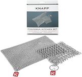 Knapp Made Cast Iron Chainmail Scrubber Kitchen Set - 4" and 7" Cast Iron Scrubber. Premium Stainless Steel Cast Iron Cleaner Chainmail Scrubber Dishcloth for Your Finest Pots, Pans, and Kitchenware.