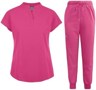 niaahinn Scrubs Set for Women Nurse Uniform Jogger Suit Stretch Top & Pants with Multi Pocket for Nurse Esthetician Workwear (Hot Pink, Medium)