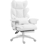 Dowinx Big and Tall Office Chair with Pocket Spring Cushion and Lumbar Support,High Back Computer Gaming Chair with Adiustable Ammrests,Executive Desk Chair with Footrest(Pu-White)