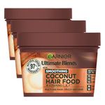 Garnier Hair Food 3-in-1 Hair Treatment Mask, Smooths and Nourishes, For Frizzy & Curly Hair, No Silicones, Vegan Formula, Coconut Oil, Ultimate Blends, 400ml (Pack of 3)