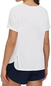 THE GYM PEOPLE Women's Short Sleeve Workout Shirts Breathable Yoga T-Shirts with Side Slits Athletic Tee Tops White