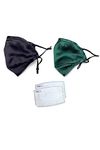 Jeelow 2 Packs 100% Silk Mulberry Face Mask Cloth Covering Reusable Washable With Nose Wire Filter Pocket (Black+Green)