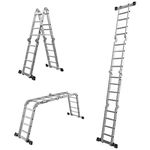 Stanz (TM) 15.5FT Folding Ladder Multi Purpose Aluminium Folding Step Ladder Scaffold Ladder 7 in 1 Step Extension Ladder