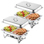 Food Warmer, 2 Pack Chafing Dish Buffet Set, 8QT/9L Buffet Servers with 4 Half Size Food Pans, Fuel Holders, Lids Foldable Frames,for Catering, Buffet, and Wedding Parties