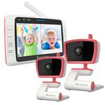 Moonybaby 5" No WiFi Baby Monitor with 2 Cameras and Audio, Split Screen with Wide View, 2-Way Audio, Auto Night Vision, Zoom, Sound Activated, and Temperature Display