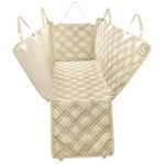 Meadowlark XL Dog Seat Covers Beige Unique Design & Full Car Protection-Doors,Headrests & Backseat. Side Flap, Waterproof Hammock Pet Seat Cover + Seat Belt & 2 Headrest Protectors