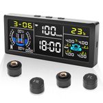 Avutrel Tyre Pressure Monitoring Systems TPMS Tool 0-199psi, Solar USB with 4 Copper-Core External Tire Wheel Sensor 6 Alarm Modes Including Overspeed Warning, Auto Van Motorhome Trailer Caravan Truck