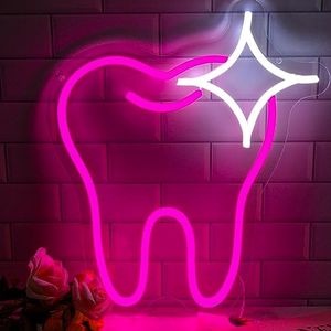 Moodlion Neon Sign Pink Tooth Decor Dental Office Light up Assistant Accessories Decoration, LED Neon Signs Smile Wall Art, Neon Tendist Balloon Lights…