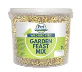 Pet Performance Garden Feast Wild Bird Food Mix, 5l Litre Tub, blend of mealworms & suet pellets for high energy & protein boost, ideal for hanging feeders, ground feeders & bird tables