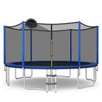 GYMAX Trampoline for Kids, 12FT 14FT 15FT 16FT Trampoline with Enclosure Net, Basketball Hoop, Basketball & Pump, Rebounder Trampoline for Kids, ASTM Approved Recreational Trampoline (15FT)