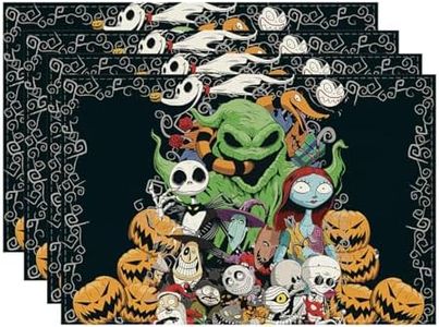 Nightmare Before Christmas Halloween Placemats Set of 4 12x18 Inch Jack Skellington Jack and Sally Decorations and Supplies for Home Kitchen Dining Room Table