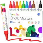 Funcils 10 Liquid Chalk Pens for Chalkboard - Window Pens for Glass, Blackboard, Car, Mirror - 6mm Ink Tip Washable, Chalkboard Pens Erasable, Neon Chalk Markers for Dry Erase Chalk Board Paint