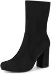 Allegra K Women's Block Heel Foldable Stretch Black Ankle Boots - 7.5 M US